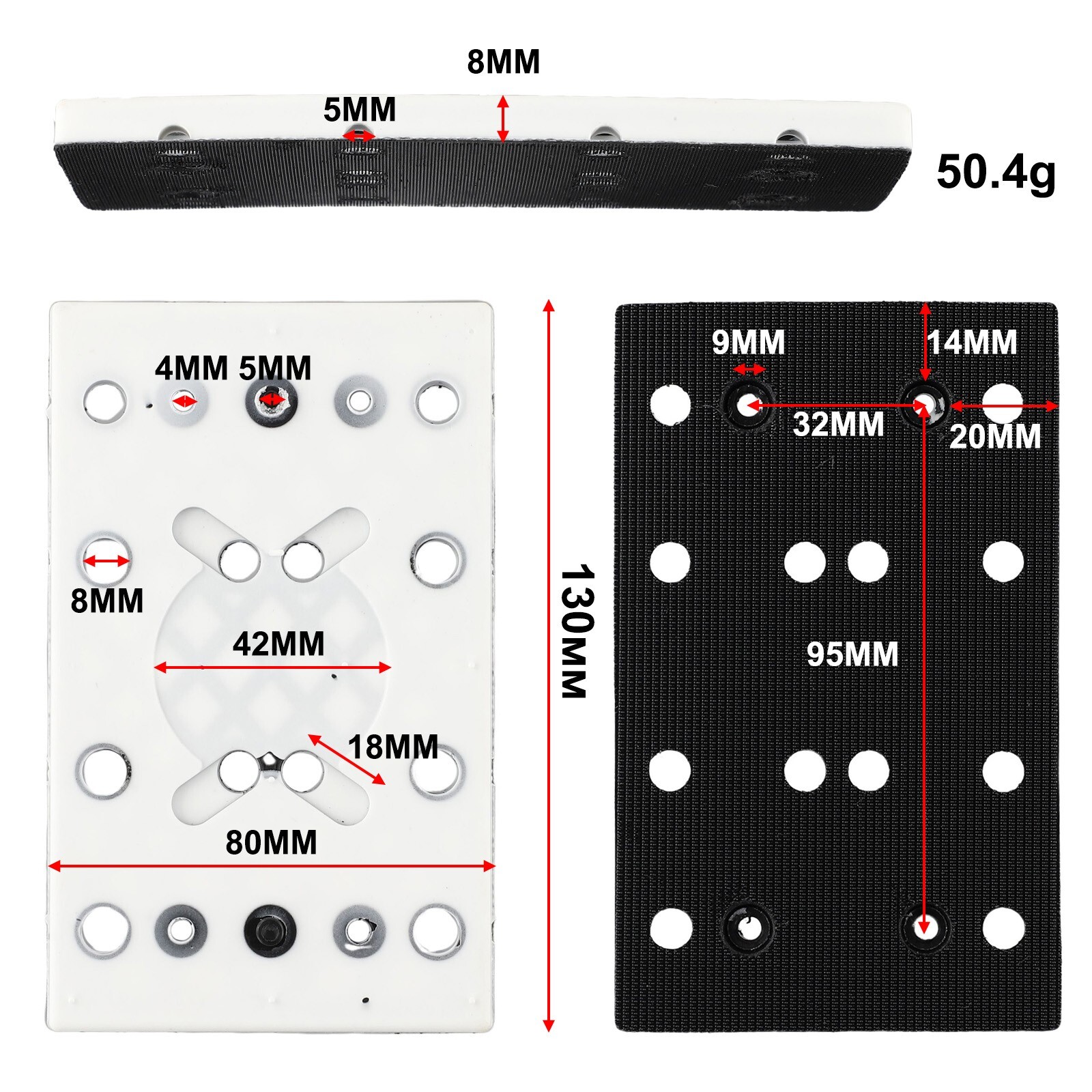130x80mm Sanding Pad 12 Holes Replacement Backup Plate for RTS 400 REQ