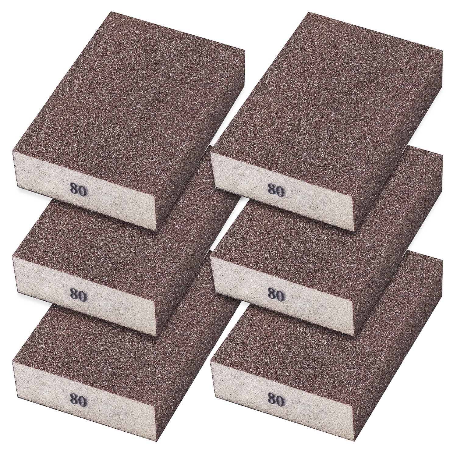 6 High-Performance 80 Grit Sanding Blocks – Washable for Long-lasting Use