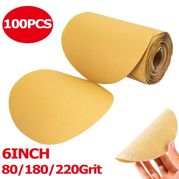6″ Inch 80-220 Grit 100-PACK DA Sanding Disc PSA Sandpaper Roll – Sticky Back