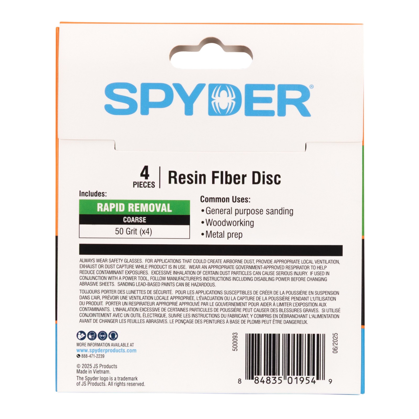 Spyder 4-1/2-Inch x 7/8-Inch 50 Grit Resin Fiber Sanding Discs (4-Pack), 500093
