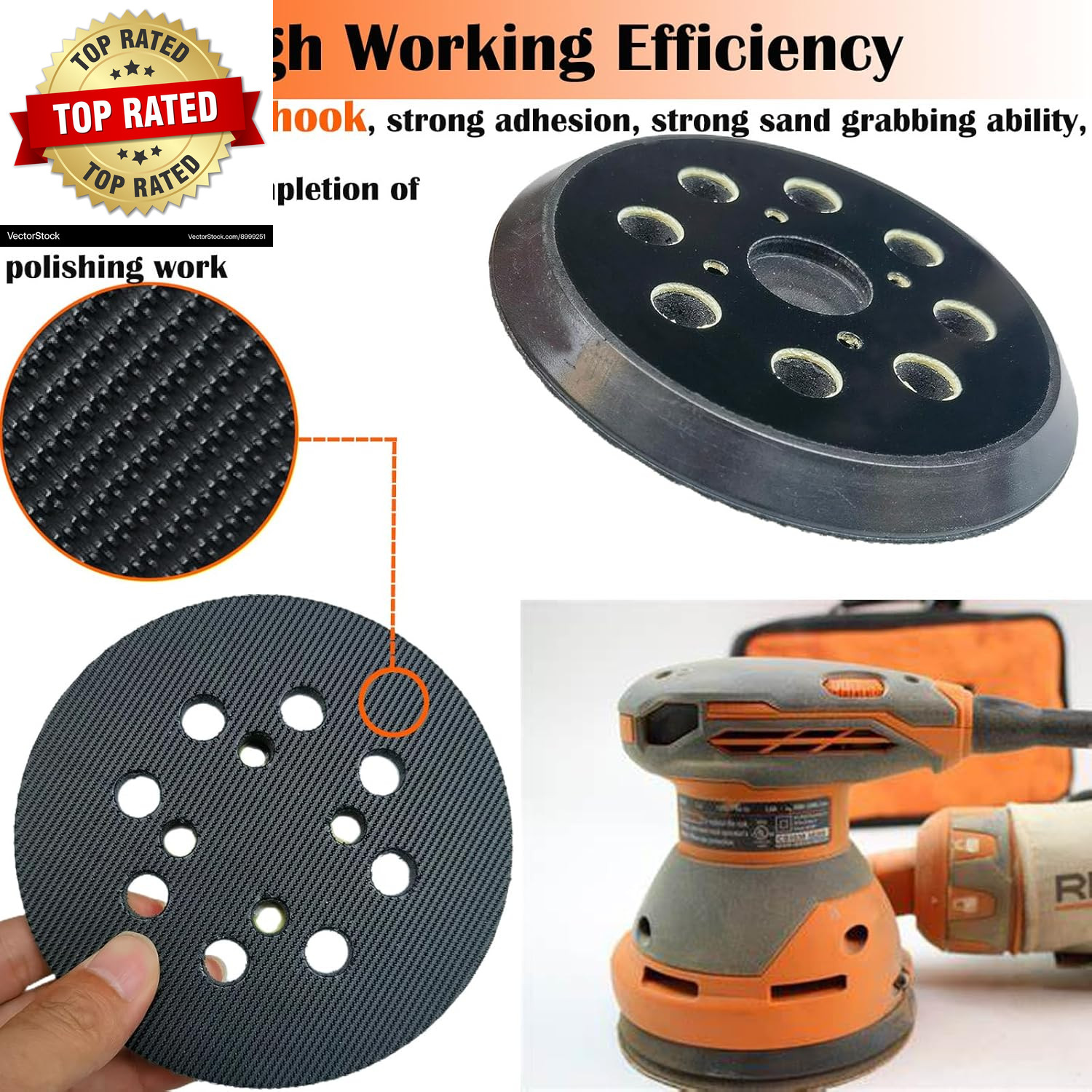 2 Pack 5 Inch 8 Hole Hook and Loop Sander Pad for Ridgid R2600 R2601 5″ Random O
