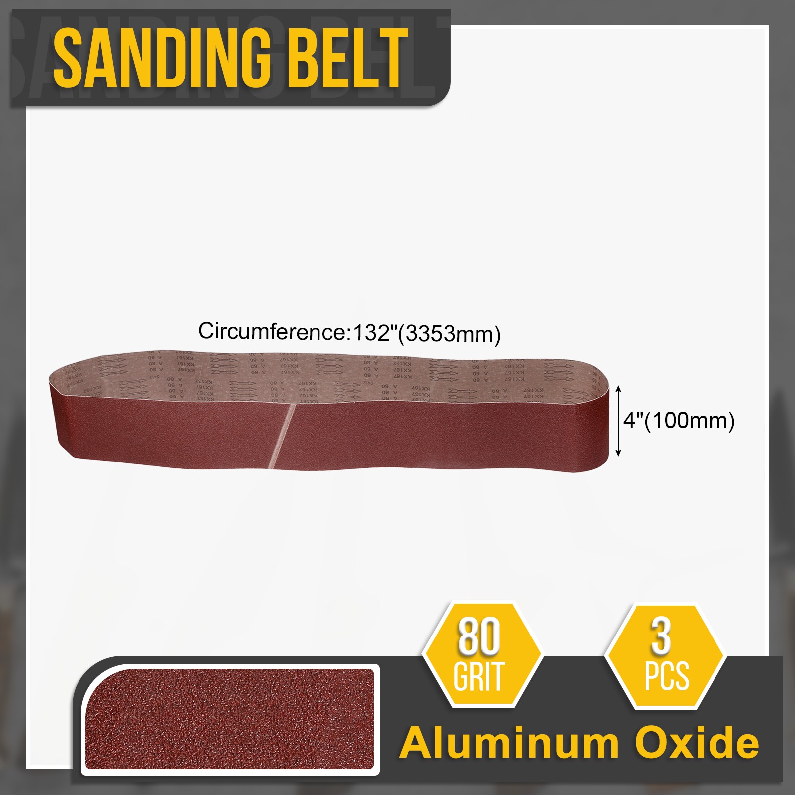 4 x 132″ Sanding Belt, 3 Pack 80 Grit Aluminum Oxide Knife Sharpener Belts