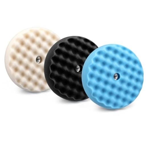 3 Pcs 8 Inch Foam Polishing Pad Double Sided 5/8-11 Thread Waffle Buffing