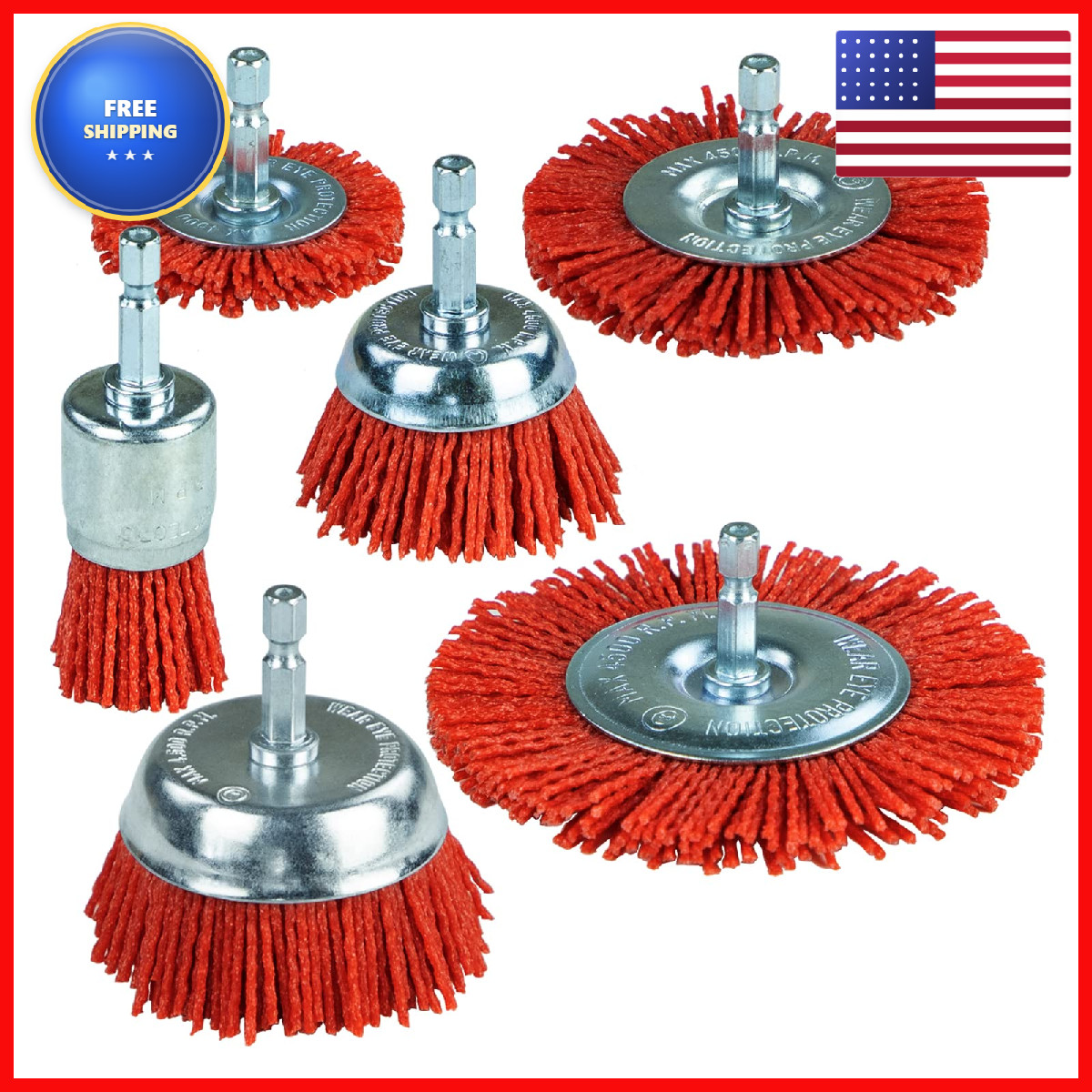 Sali 6 Pack Nylon Filament Abrasive Wire Brush Cup Brush Set 1/4 Inch Hex Shank