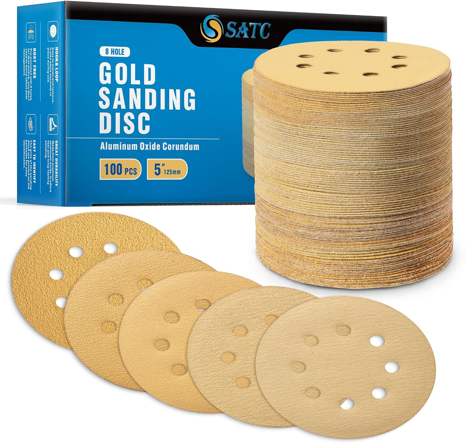 100PCS 5 Inch Sanding Discs 60/80/120/150/220 Grits Gold Sanding Discs H