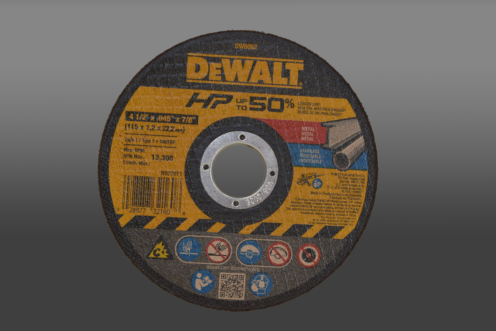 Dewalt DW8062 4-1/2″ x .045 x 7/8″ High Performance Metal Cut-Off Wheel