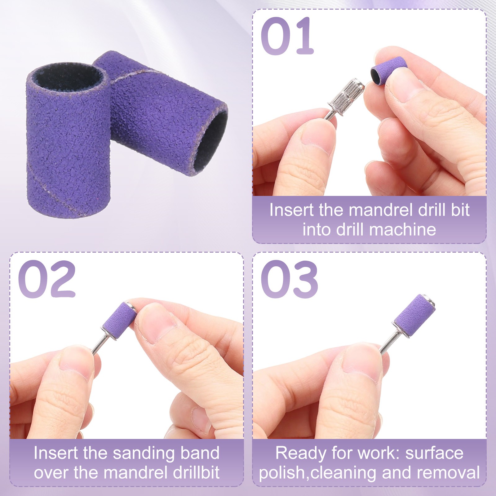 100pcs Small Sanding Bands 180 Grit for Nail Drill Bits Purple