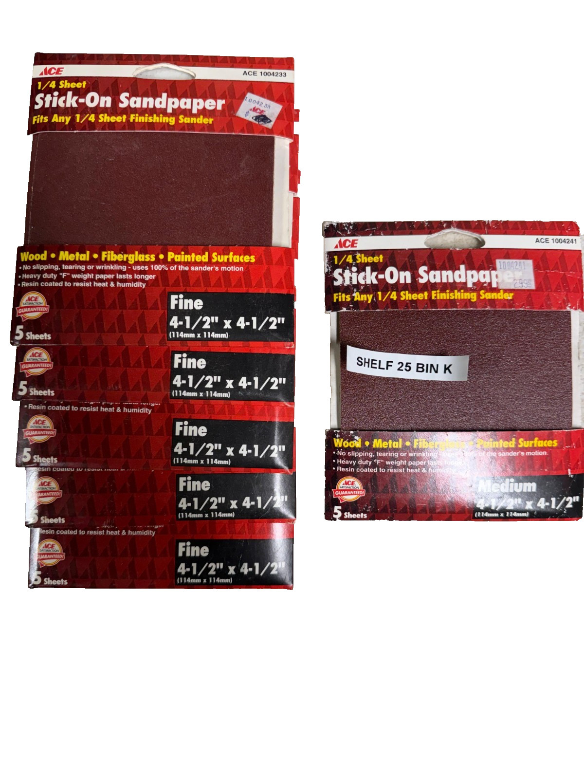 ACE 1/4 Sheet 4-1/2 X 4-1/2 Stick-On Sandpaper, 6CT, 30 Sheets