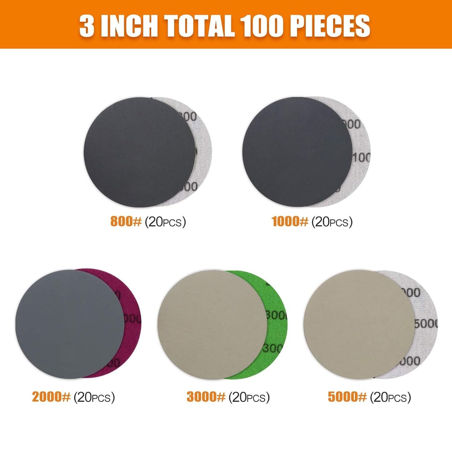 Versatile 100PC Sanding Disc Set: 3 Inch Silicon Carbide for All Polishing Needs