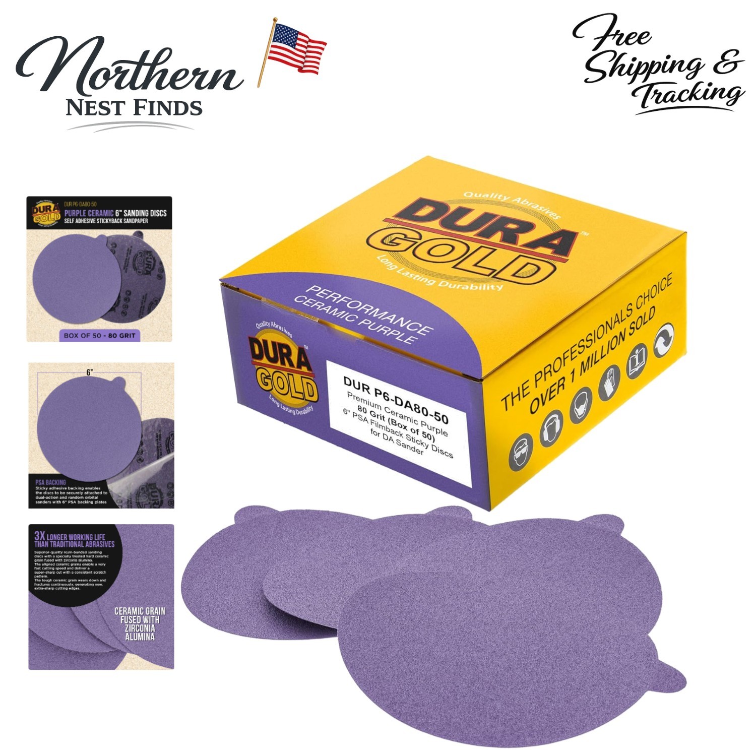Box of 50 Self-Adhesive 80 Grit 6-Inch Ceramic Sanding Discs for Superior Finish