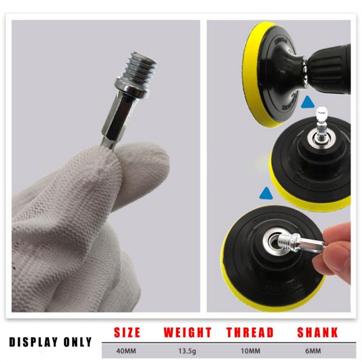 M10 M14 Thread to Power Drill Adapter 1/4″ Hex Shank for Backing Pads Polishing