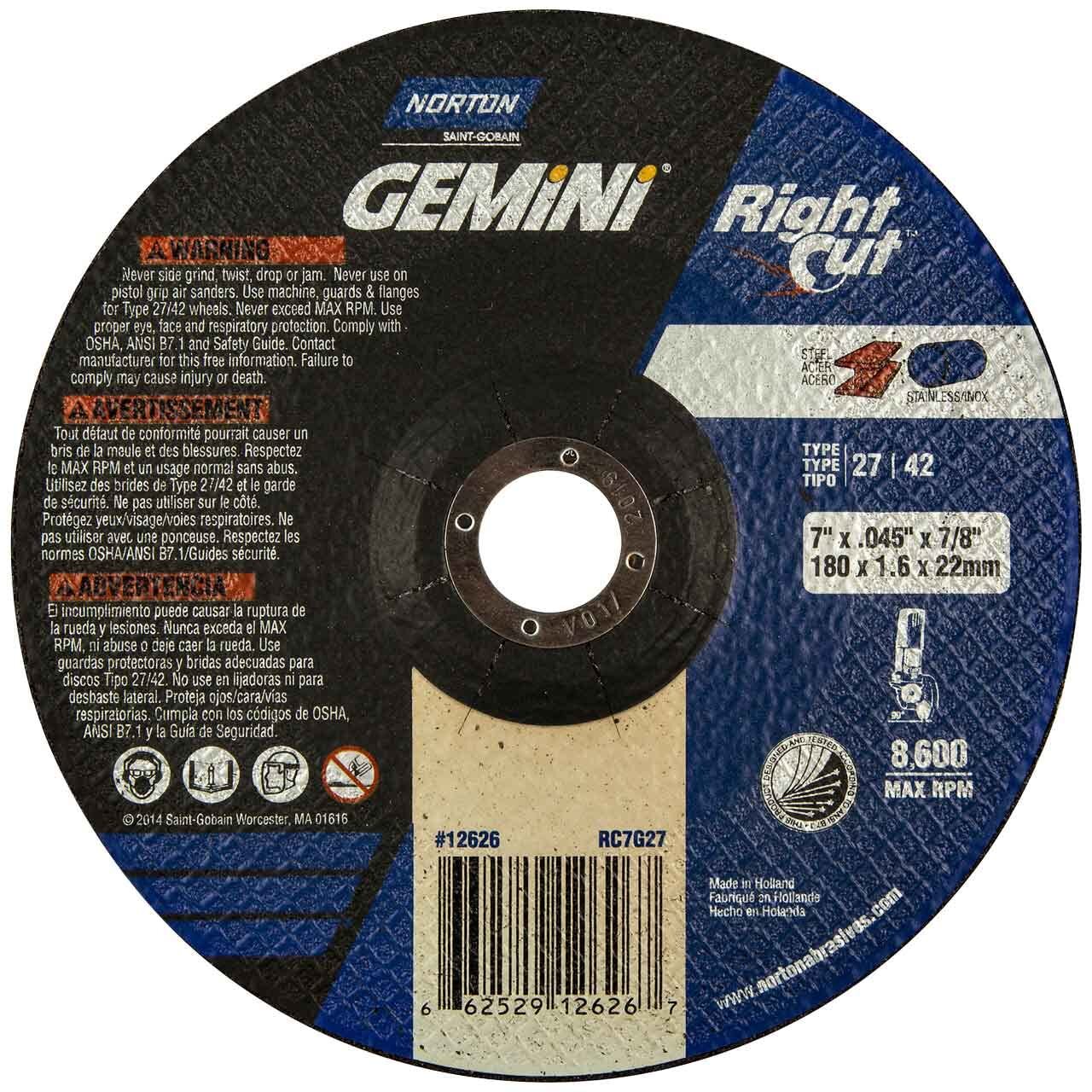 Norton 12626, 7″ x 1/16″ x 7/8″ Metal Cut Off Type 27, Pack of (20)