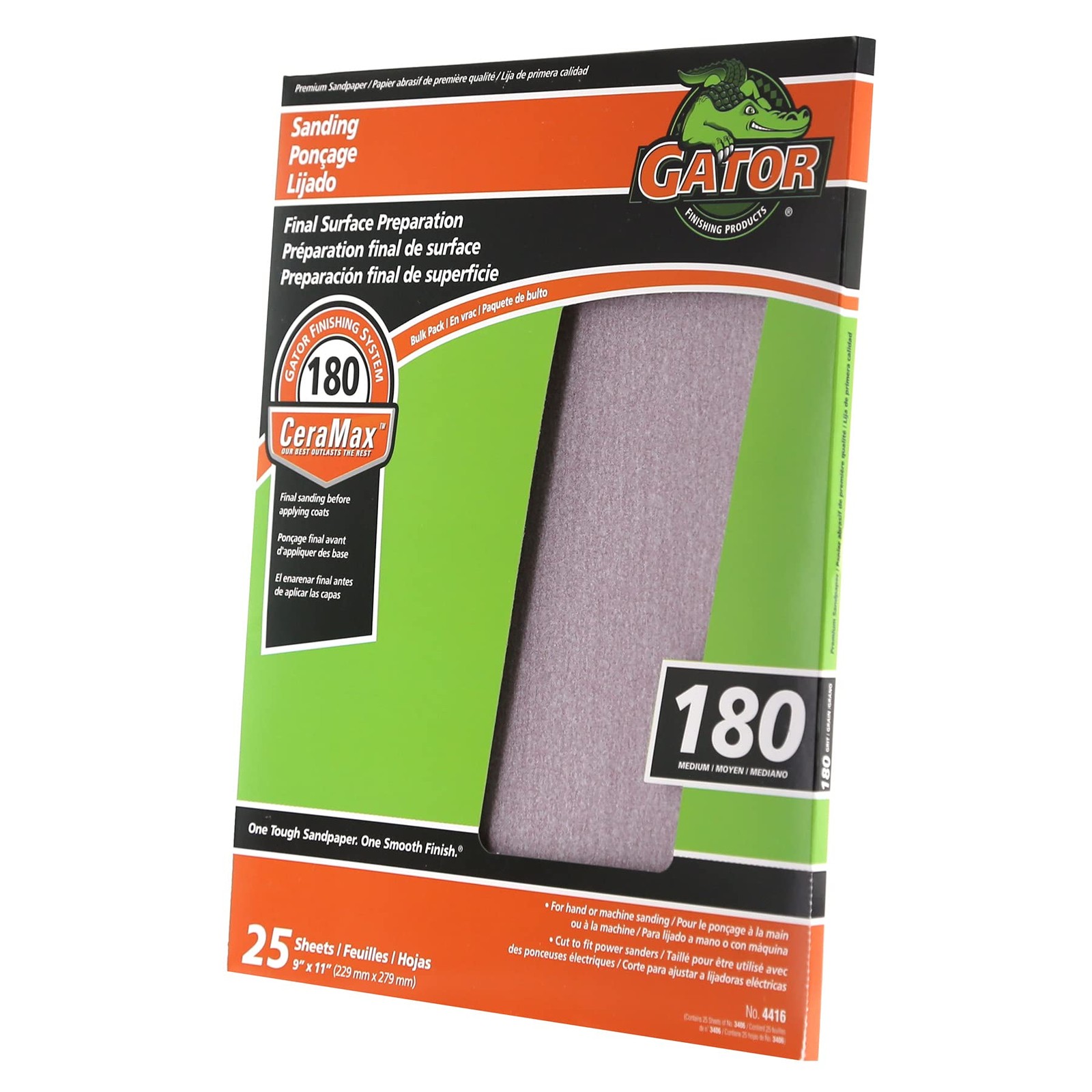 Gator CeraMax 9″ x 11″ Ceramic Sanding Sheets, 180 Grit, 25 180 Orange