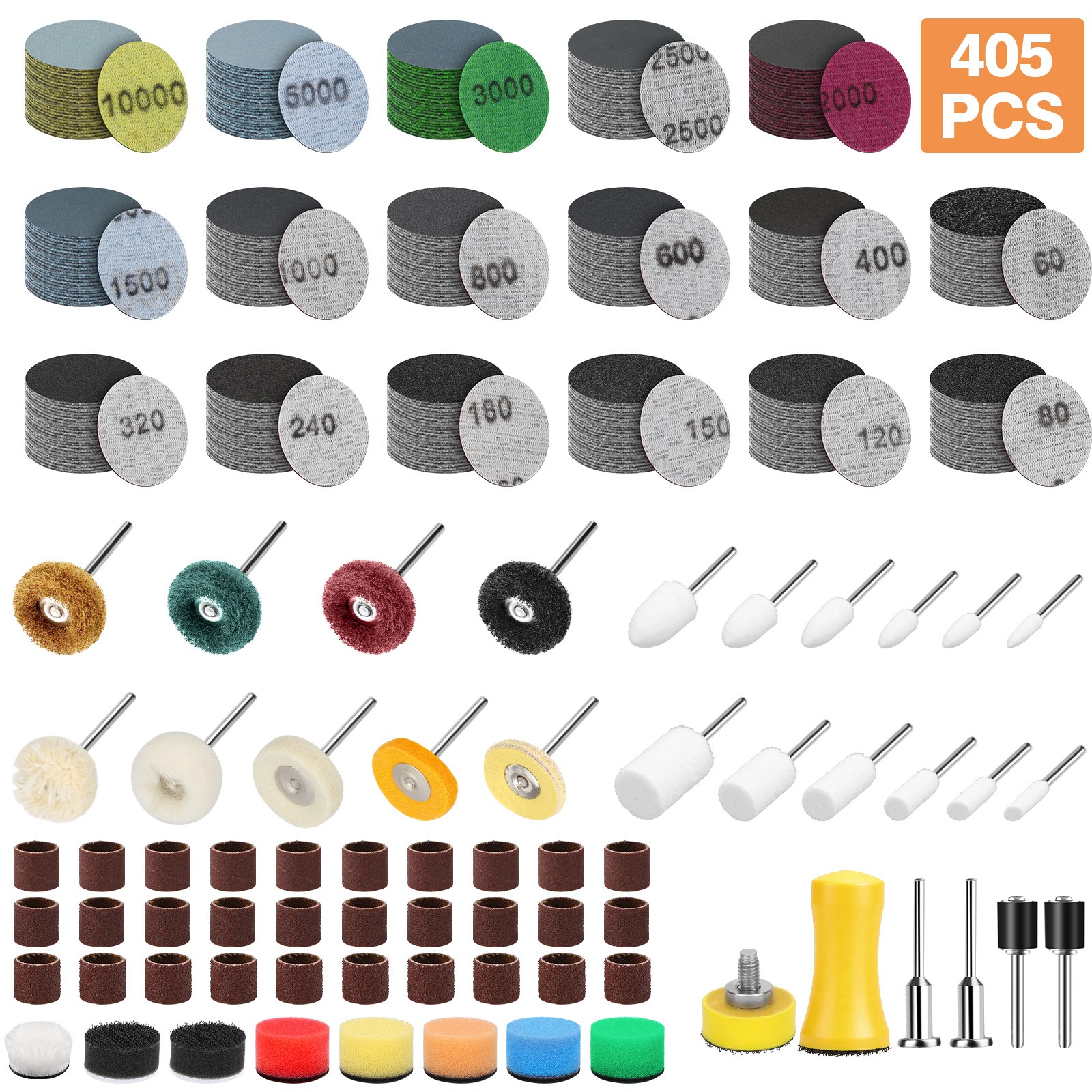405x 1″ Sanding Disc 80-10000Grit Wet Dry Hook & Loop Sandpaper+Drums for Wood