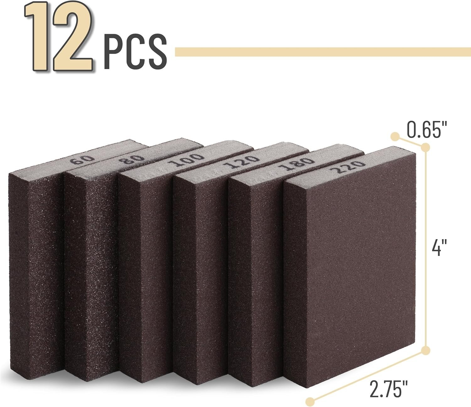 Bates 12-Piece Sanding Sponge Set: Reusable Grits 60-220 for Perfect Finishing