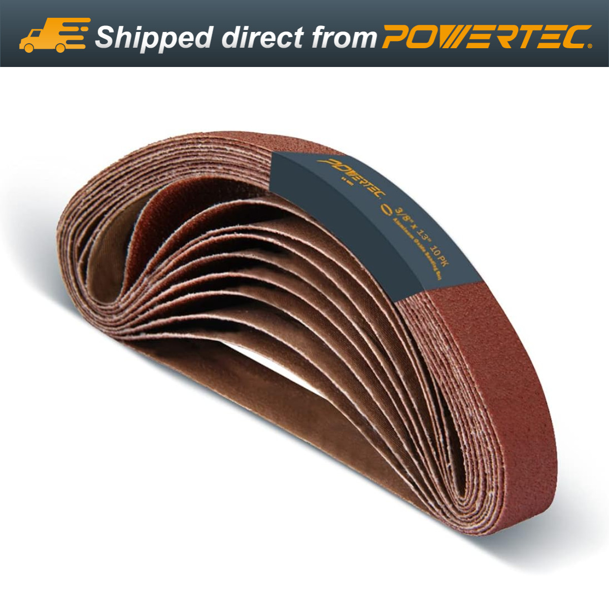 POWERTEC 401308 Universal Sanding Belts 3/8-Inch x 13-Inch | Aluminium Oxide 80