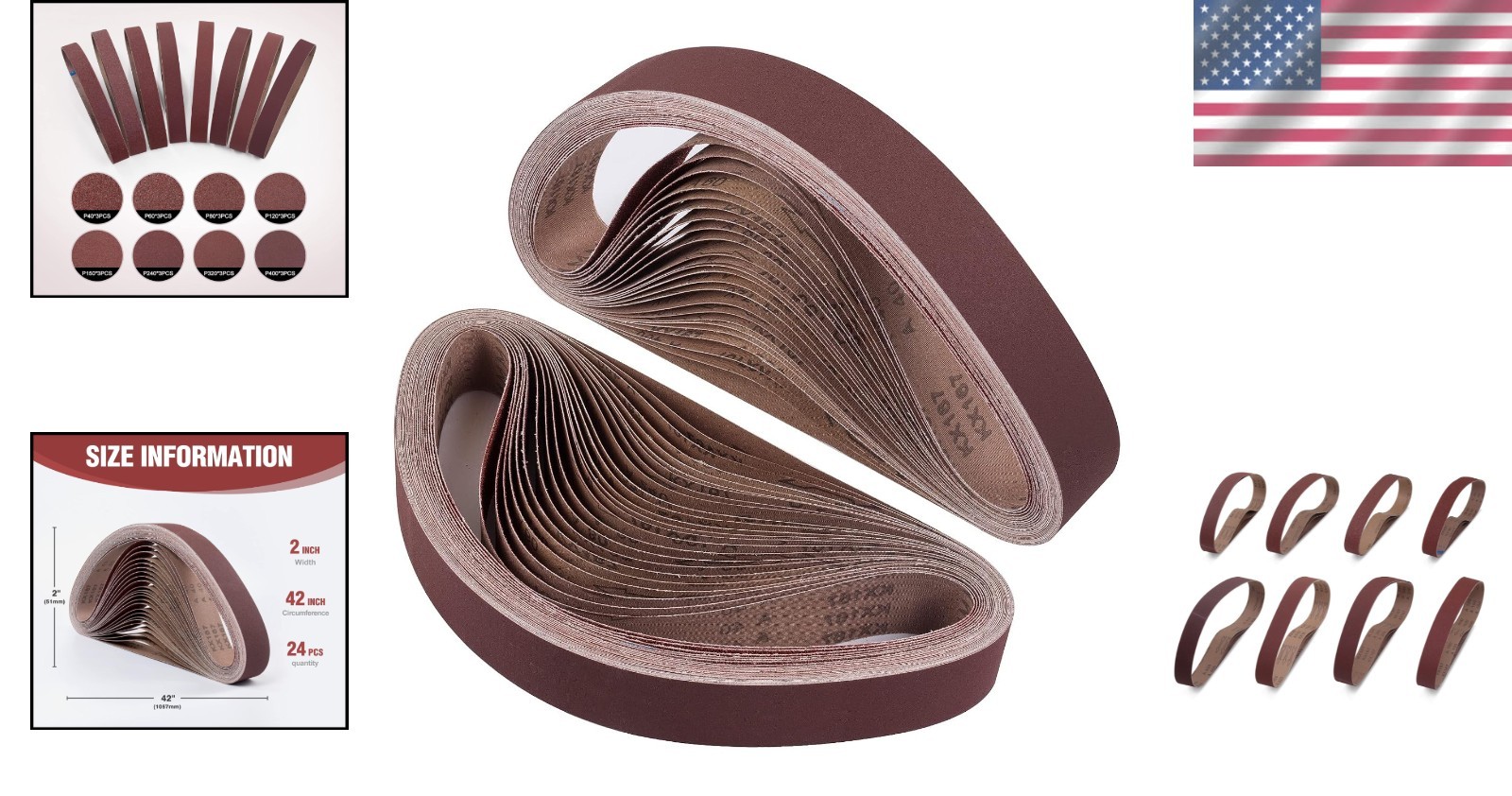 24-Piece 2×42 Inch Sanding Belt Set for Professional Grinding & Finishing