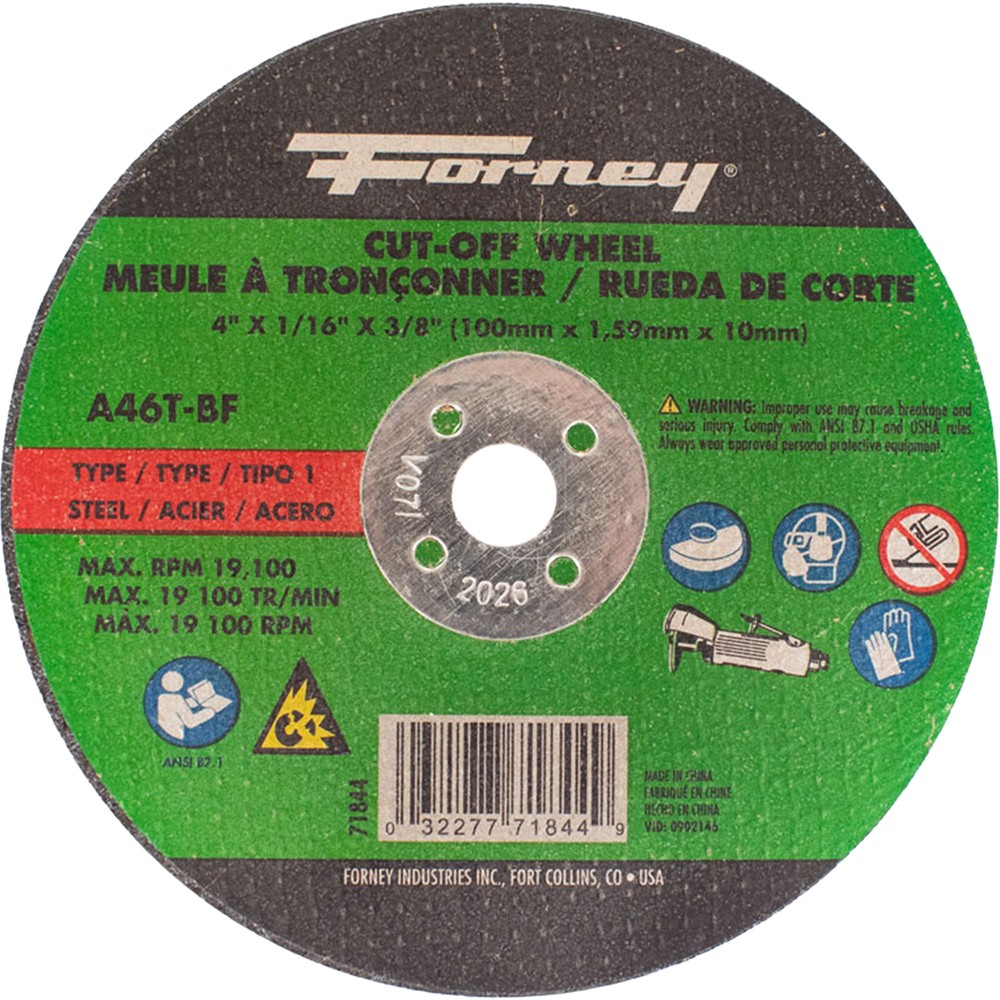 Cut-Off Wheel, Metal, Type 1, 4″ x 1/16″ x 3/8″ – 38 Each FOR-71844