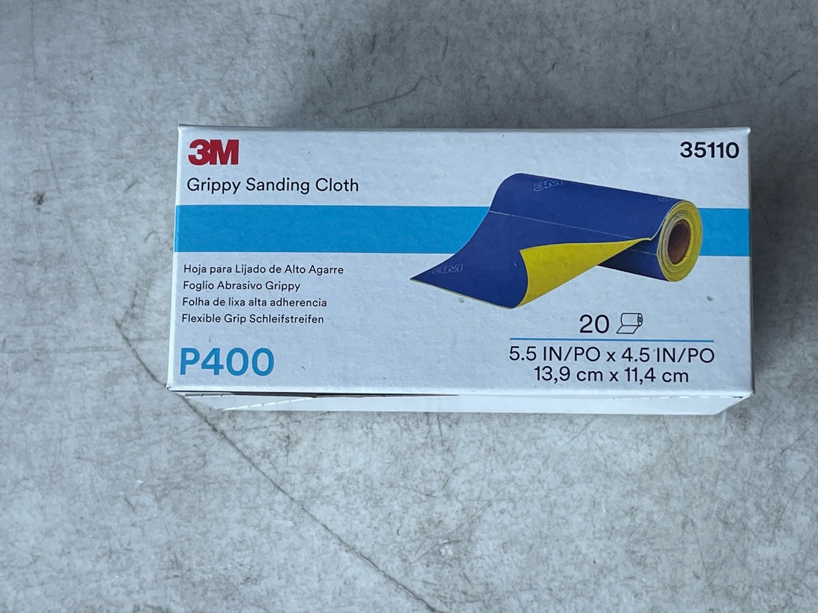 3M Grippy Sanding Cloth 35110 P400 Grade 5.5 In x 4.5 In 20 Sheets