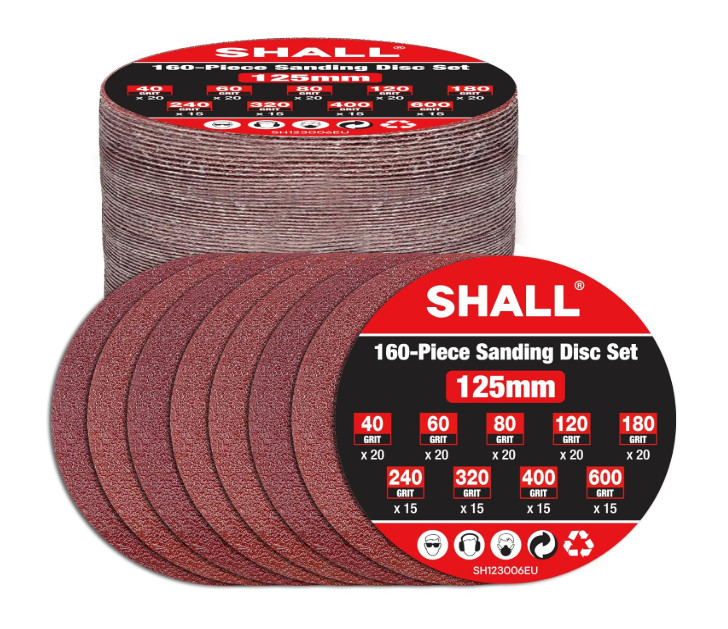 Shall 160 Pcs Sanding Disc Set 125mm 40/60/80/120/180/240/320/400/600 Mixed Grit
