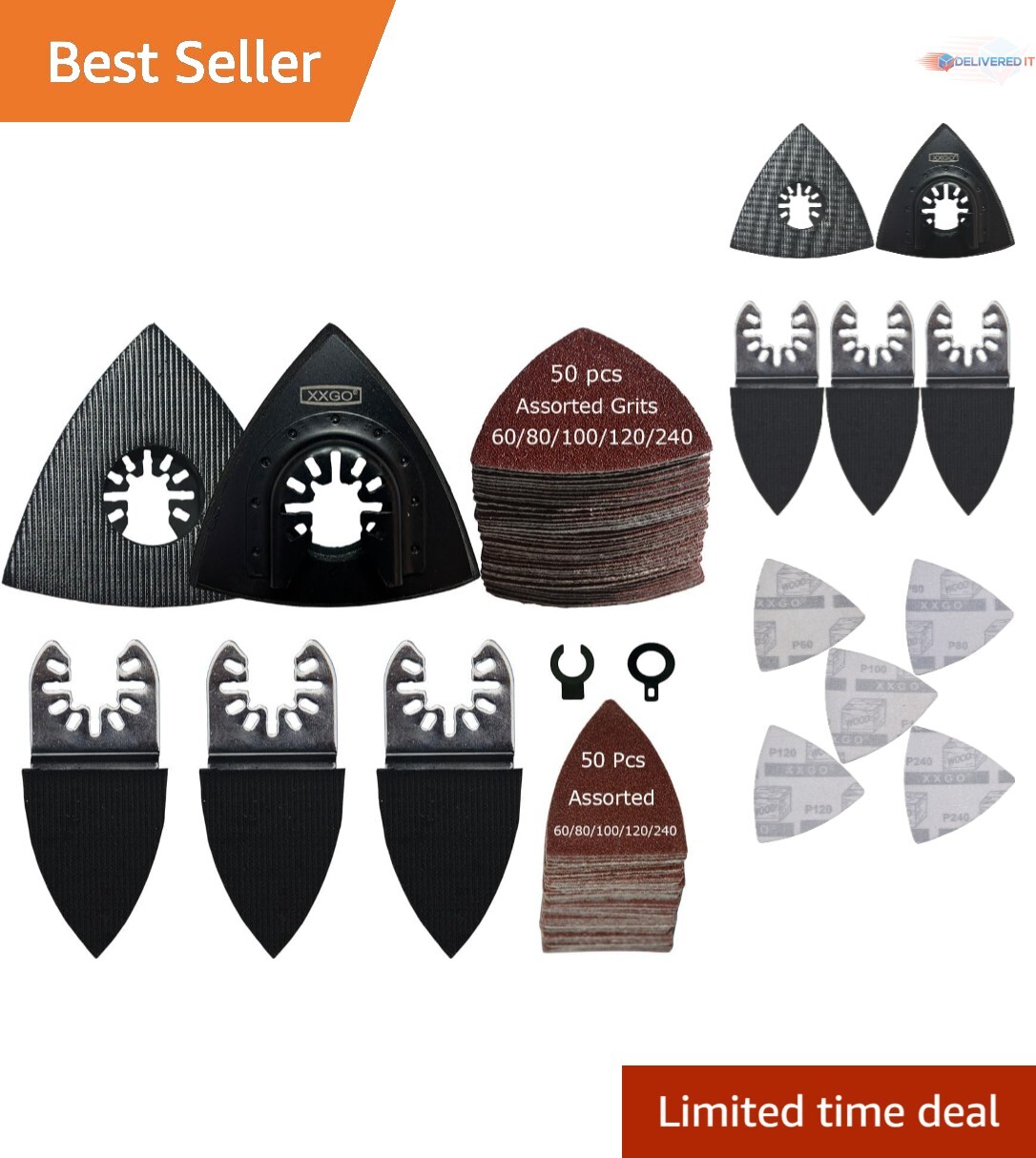 105 Pcs Multi Tool Sanding Pads Set Carbon Steel Assorted Grits Wood Sanding