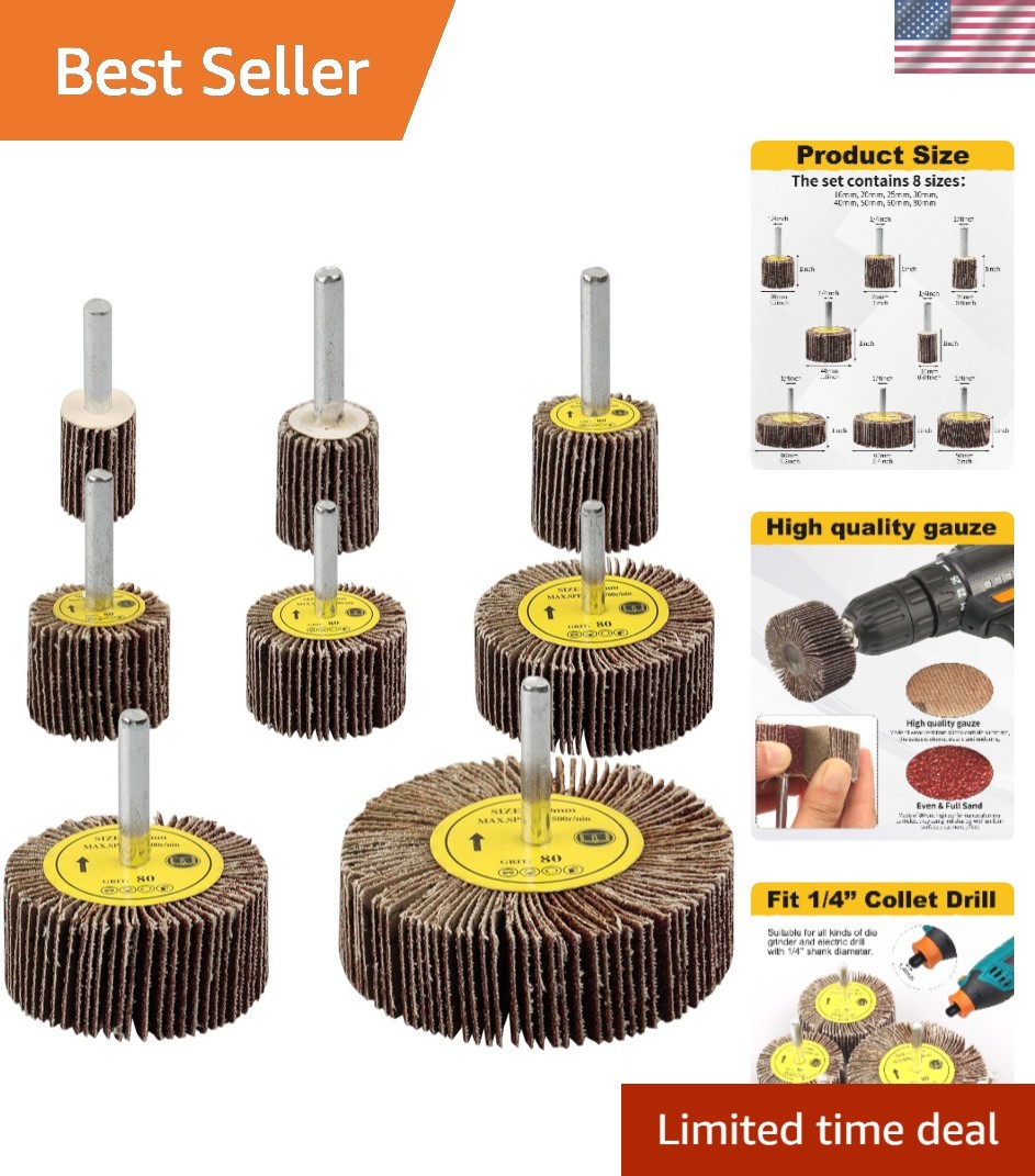 Cylindrical Flap Wheel Sander Set – 8 Sizes for Professional Finishing Tasks