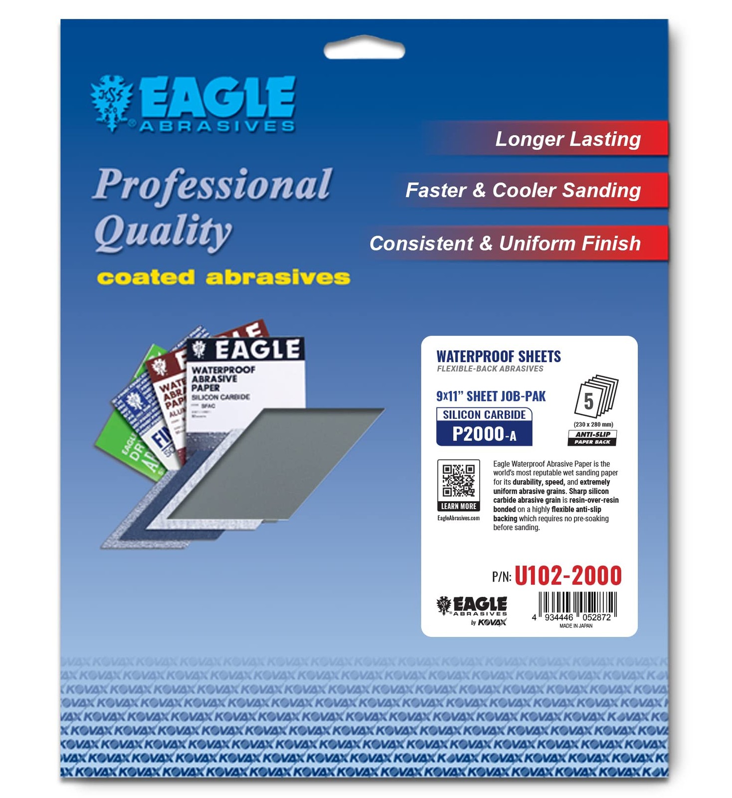Eagle 9×11 Silicon Carbide Waterproof Sanding Sheets JOB-PAK, 2000 Grit