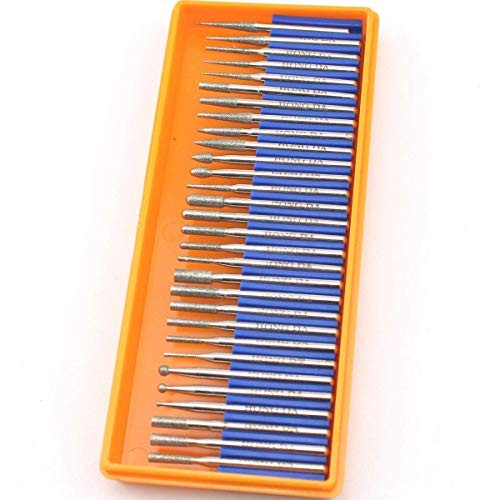JINGLING Diamond Grinding Head Set Carving Bur Rotary Bit Shank Diameter 3/32″