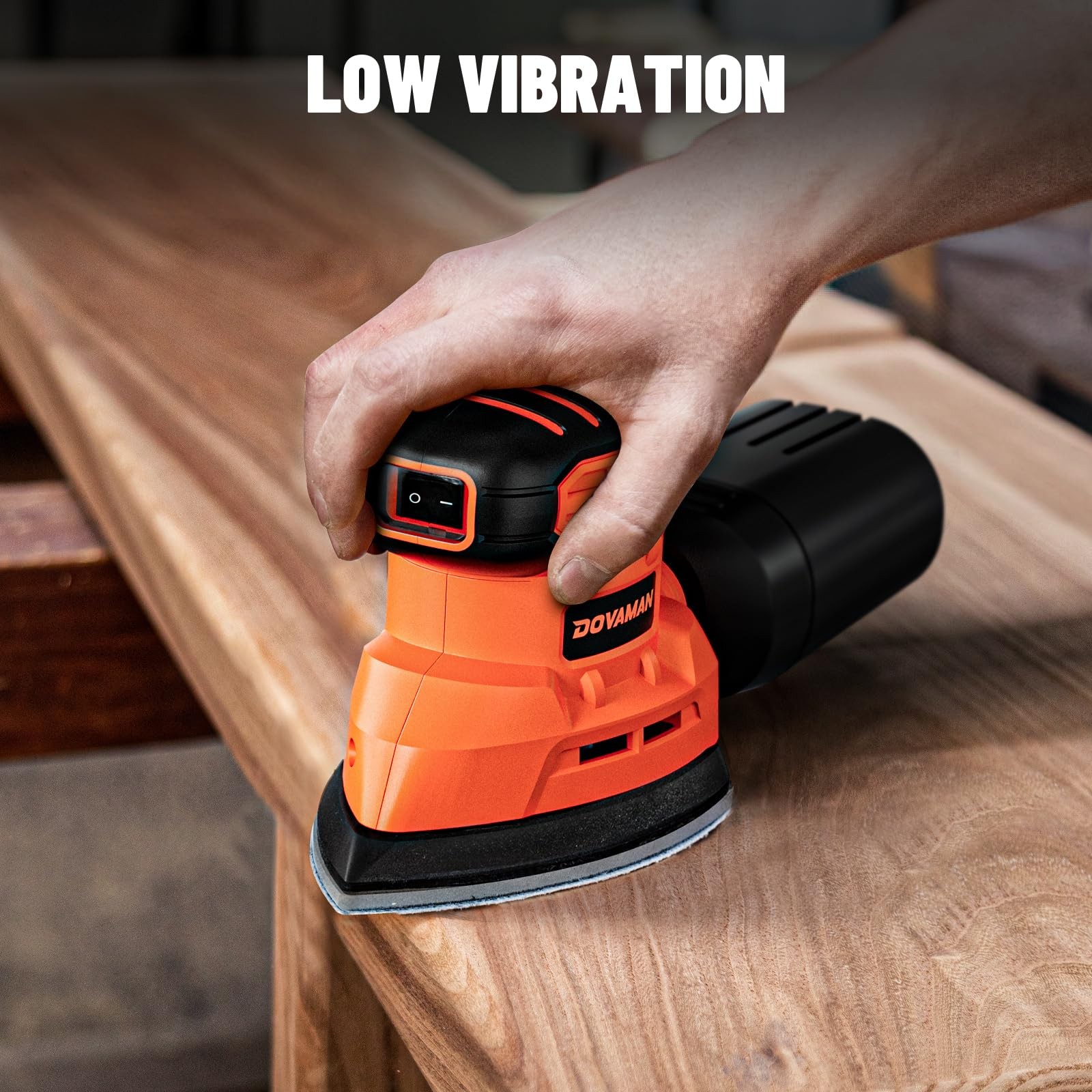 DOVAMAN 130W Detail Sander, 12000RPM Palm Sander Tool, Dust B-orange
