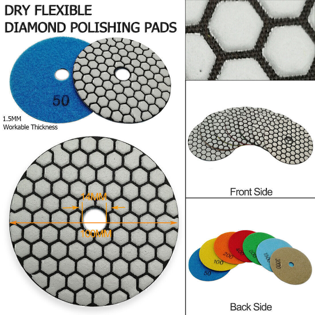 SHDIATOOL Diamond Polishing Pads 4″ Granite Marble Tile Sanding Discs 5/8 Backer