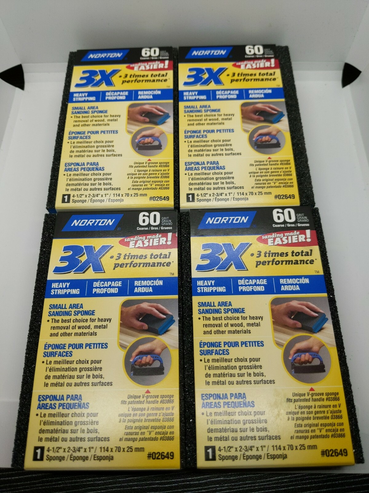 4 Pack 02649 Norton 60 Grit Coarse Heavy Stripping Small Area Sanding Sponge #A1