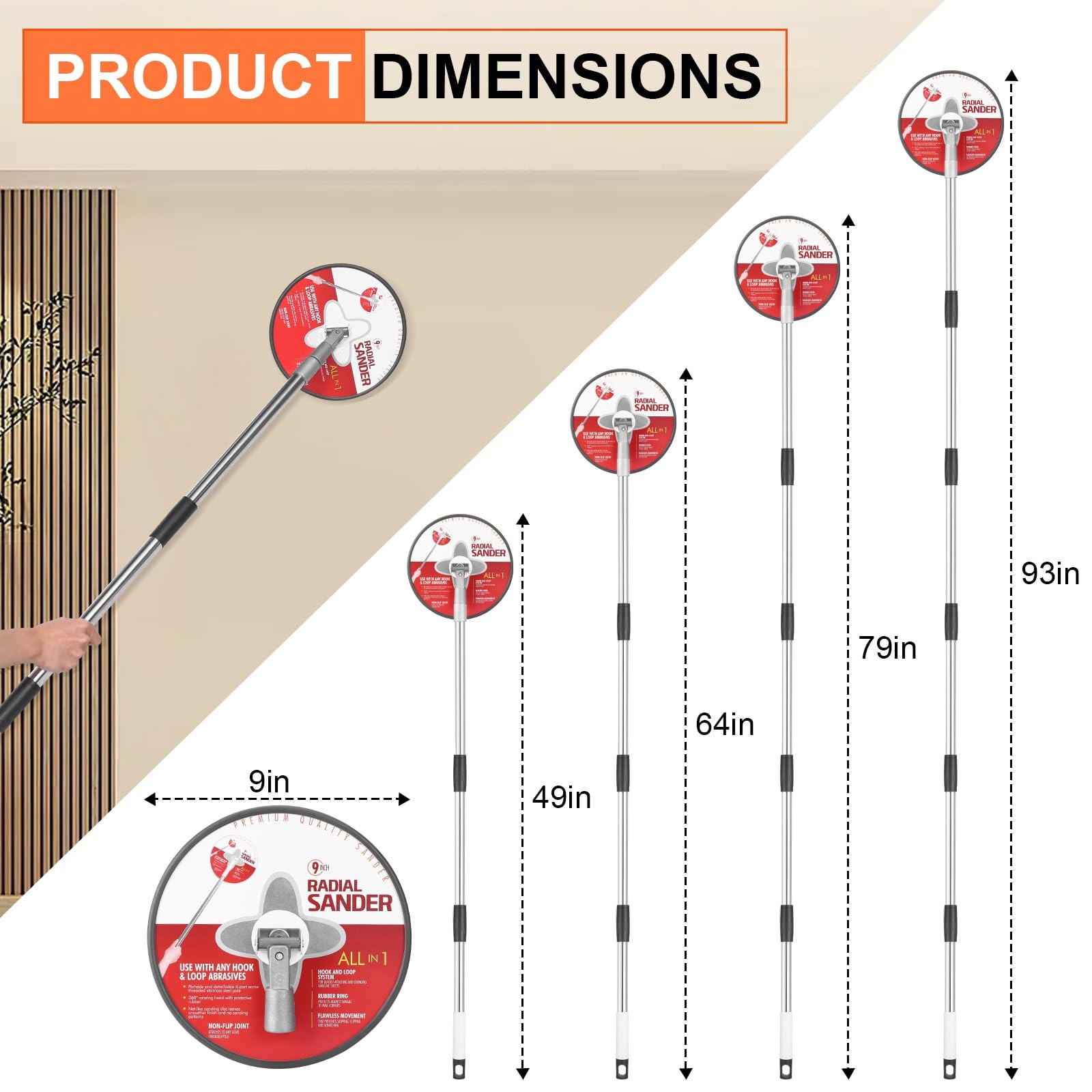 Sander for Drywall, 93Inch Drywall Sanding Pole for Sanding Joint Compound an…