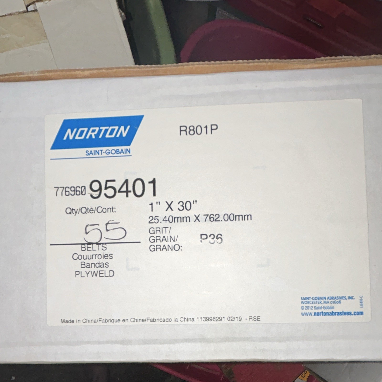 Norton R801P Sanding Belts 1″ x 30″ P36 Aluminum Oxide Cloth 55 Pack