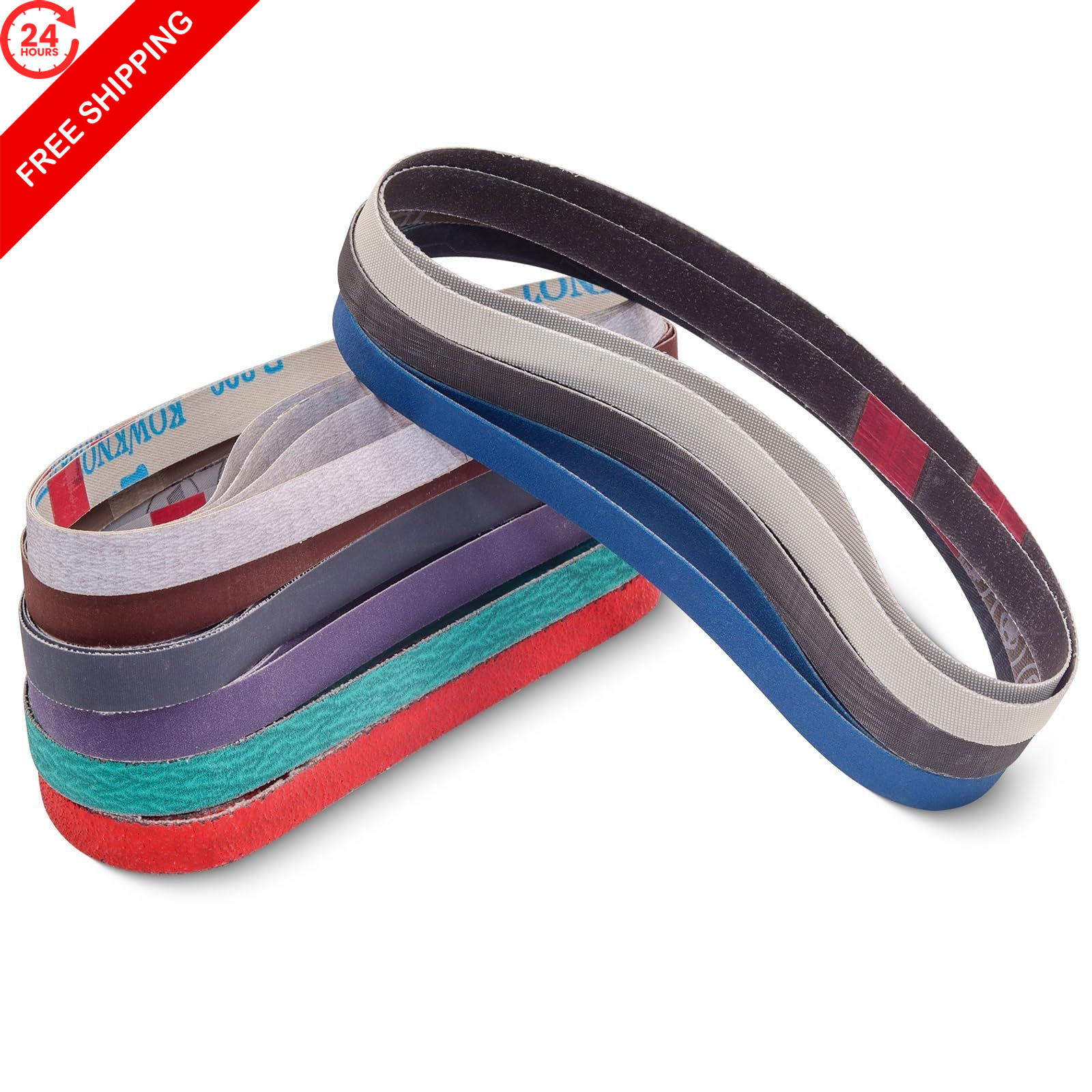 36 Pack 1/2 x 18 Inch Sanding Belts, 4 pcs Each of 1/2×18 inch, Assortment