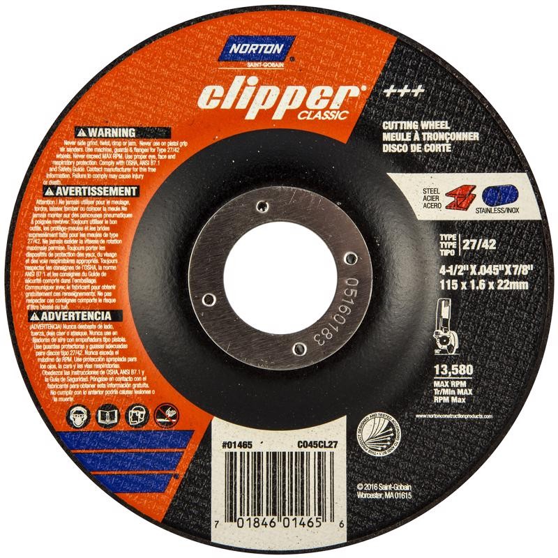 Norton Clipper 4-1/2 in. D X 7/8 in. Aluminum Oxide Classic Cut-Off Wheel 1 pk