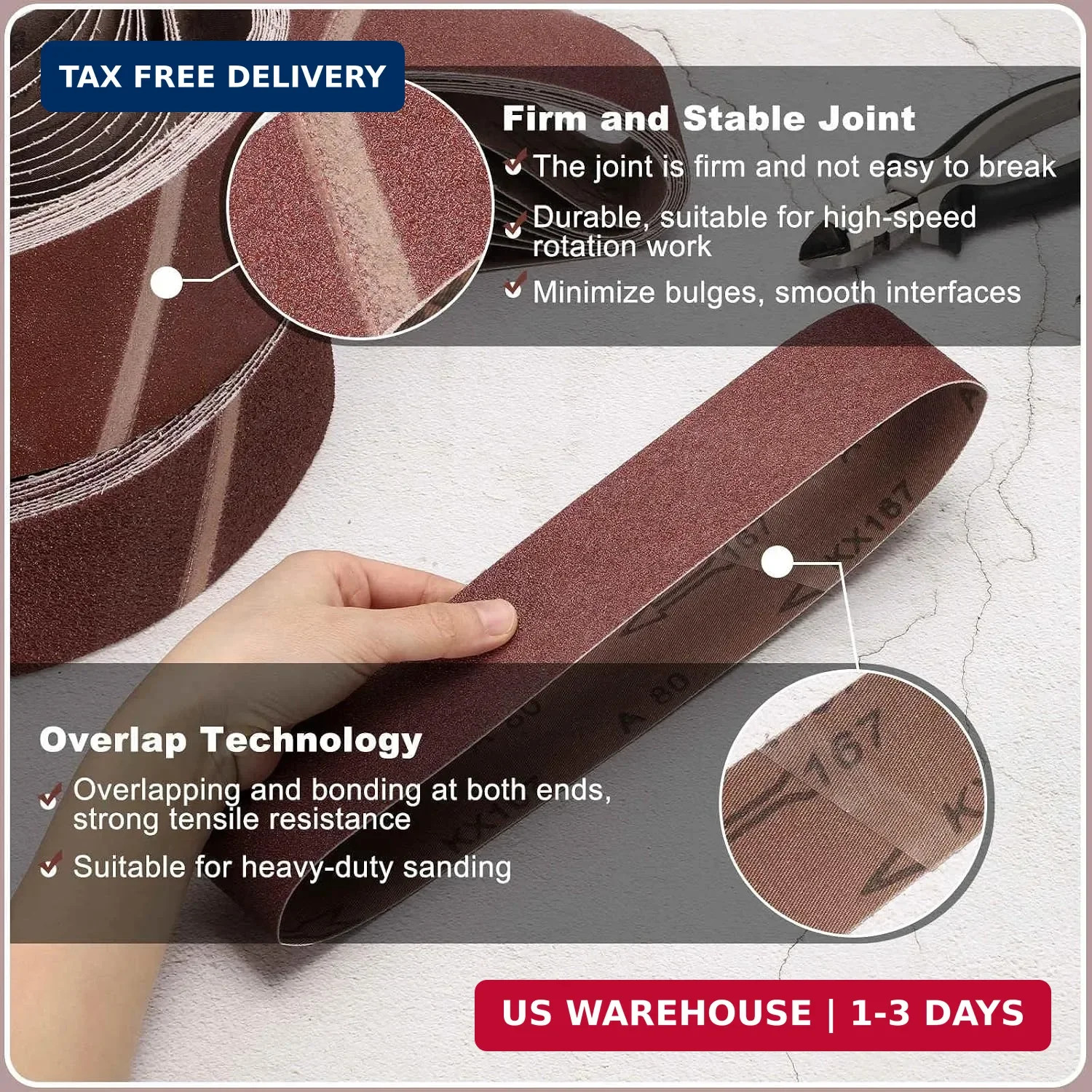 3 x 21 Inch Sanding Belts, 10 Pcs 36 Grits Aluminum Oxide Abrasive Belt Sander F