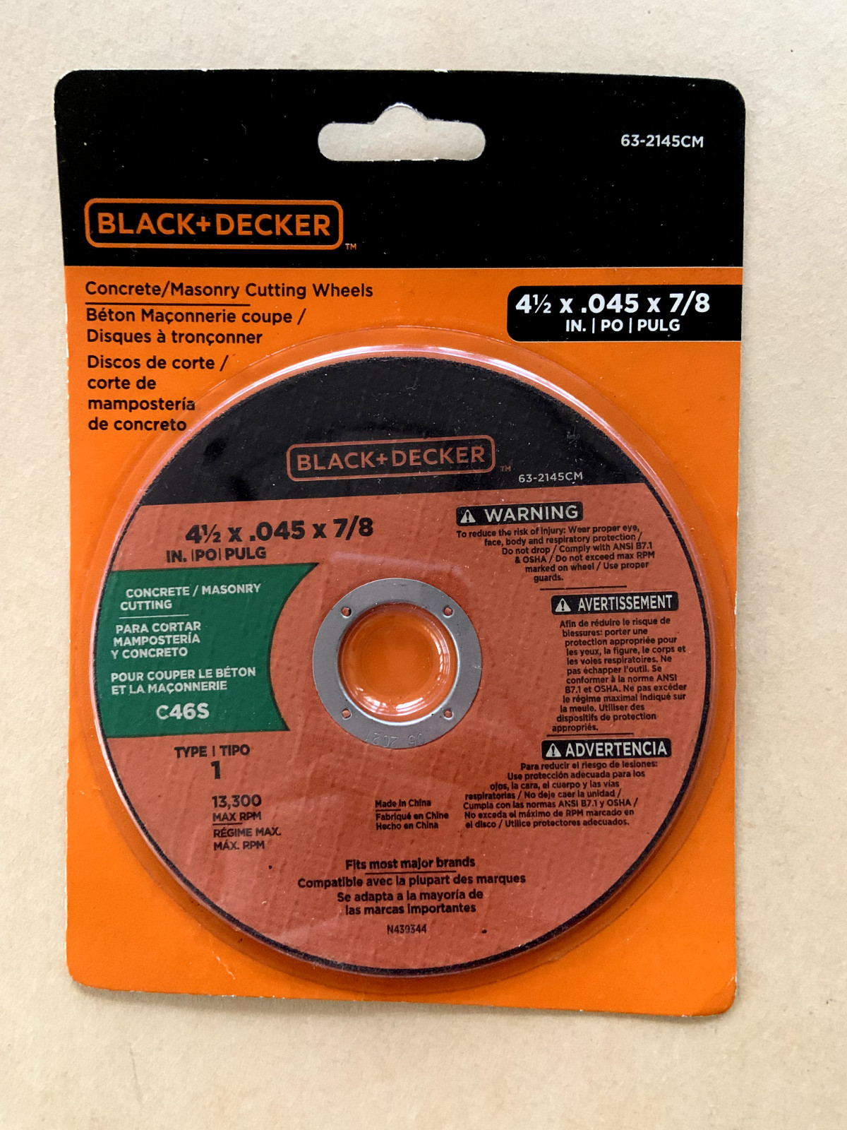 Black & Decker Concrete Masonry CUTTING WHEEL 4.5x.045×7/8