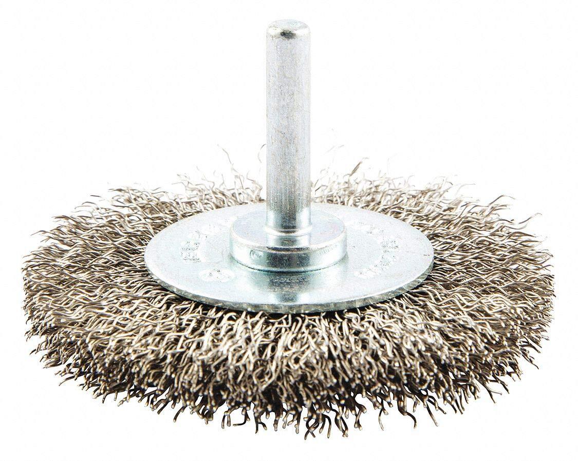 Norton 3″ Crimped Wire Wheel Brush, Shank Mounting, 0.014″ Wire Dia, 3/4″