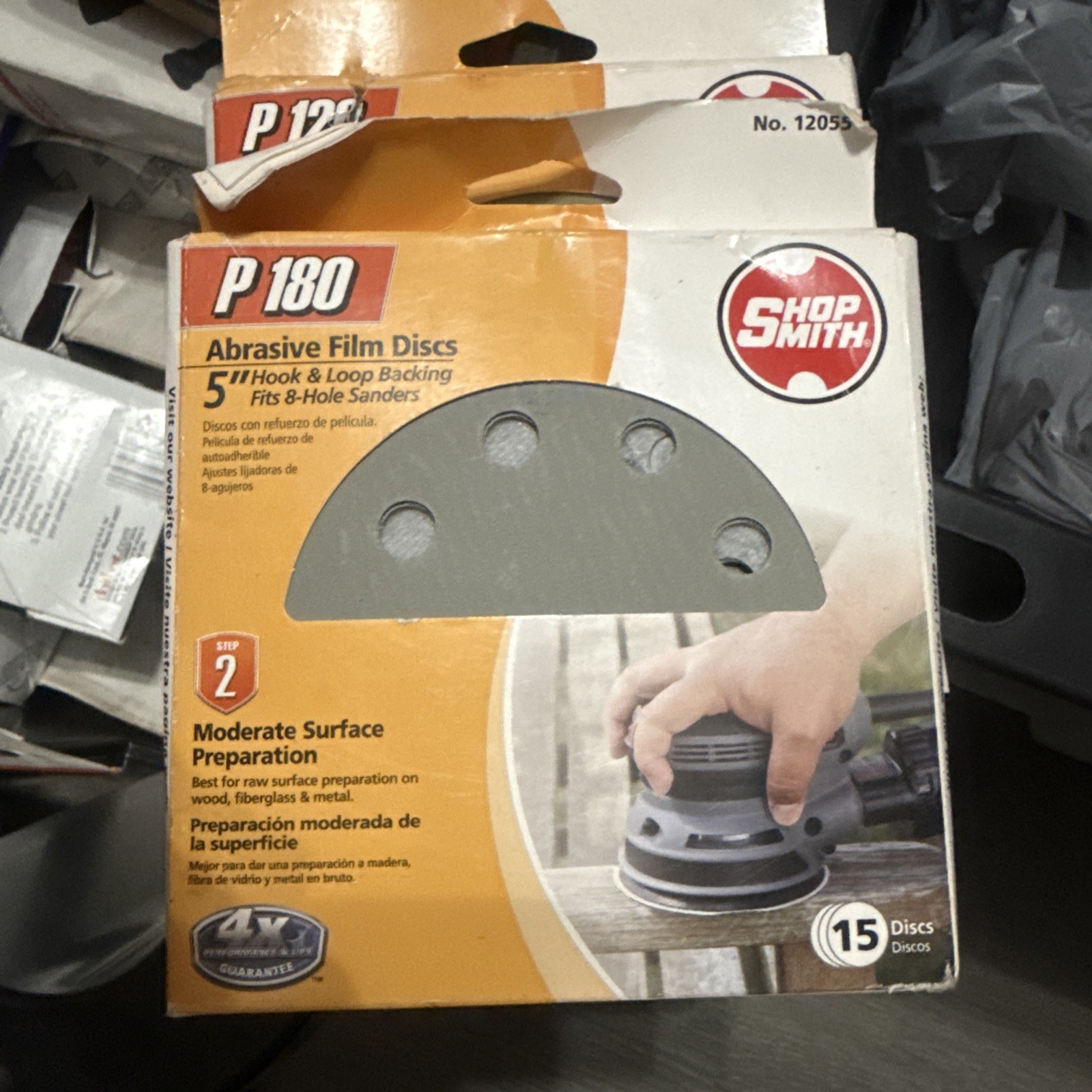 15 Sanding Discs P 180 Grit Abrasive Film 5” Hook Loop Hole Sander 1 New Pack