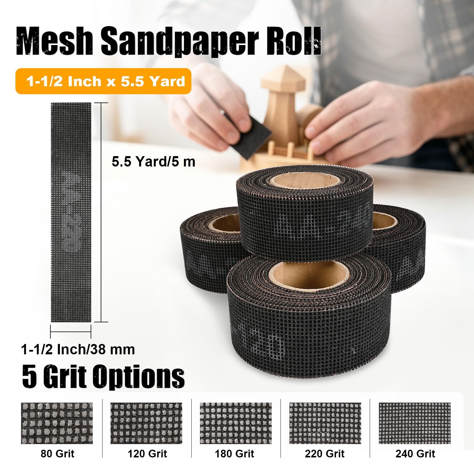 11/2 Inch Sandpaper Roll 180 Grit Silicon Carbide 51/2 Yard Wet Dry Plumbing