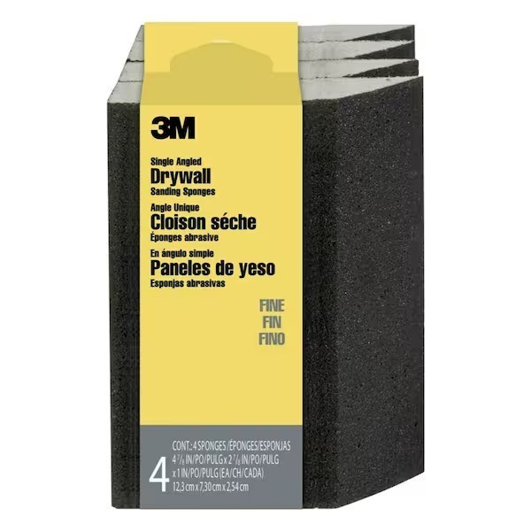 4 Pack 3M 2 7/8 in x 4 7/8 in. x 1 in. Single Fine Angled Drywall Sanding Sponge