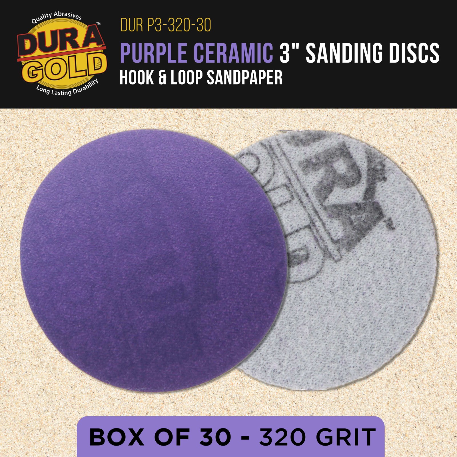 320 Grit 3″ Purple Ceramic Sanding Discs, Box of 30 – Hook & Loop Sandpaper