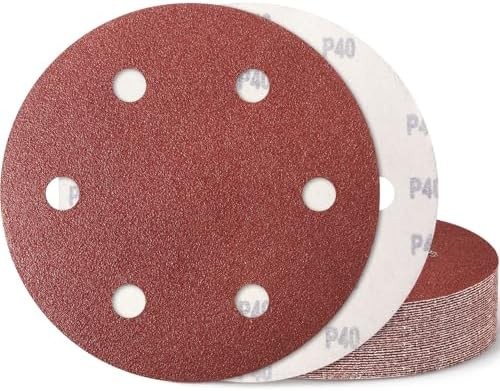 9 Inch 6 Hole Sanding Disc, 40 Grit 15 Pieces Hook and Loop Sandpaper Aluminum O