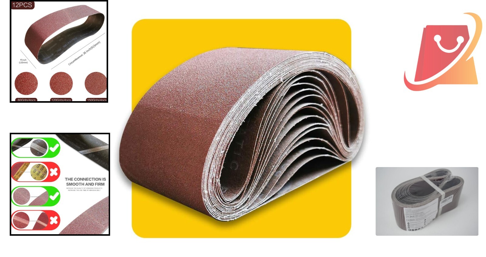 Sanding Belt Pack Aluminum Oxide 4×36 Inch 12 Pcs 80 120 150 Grits for Sander