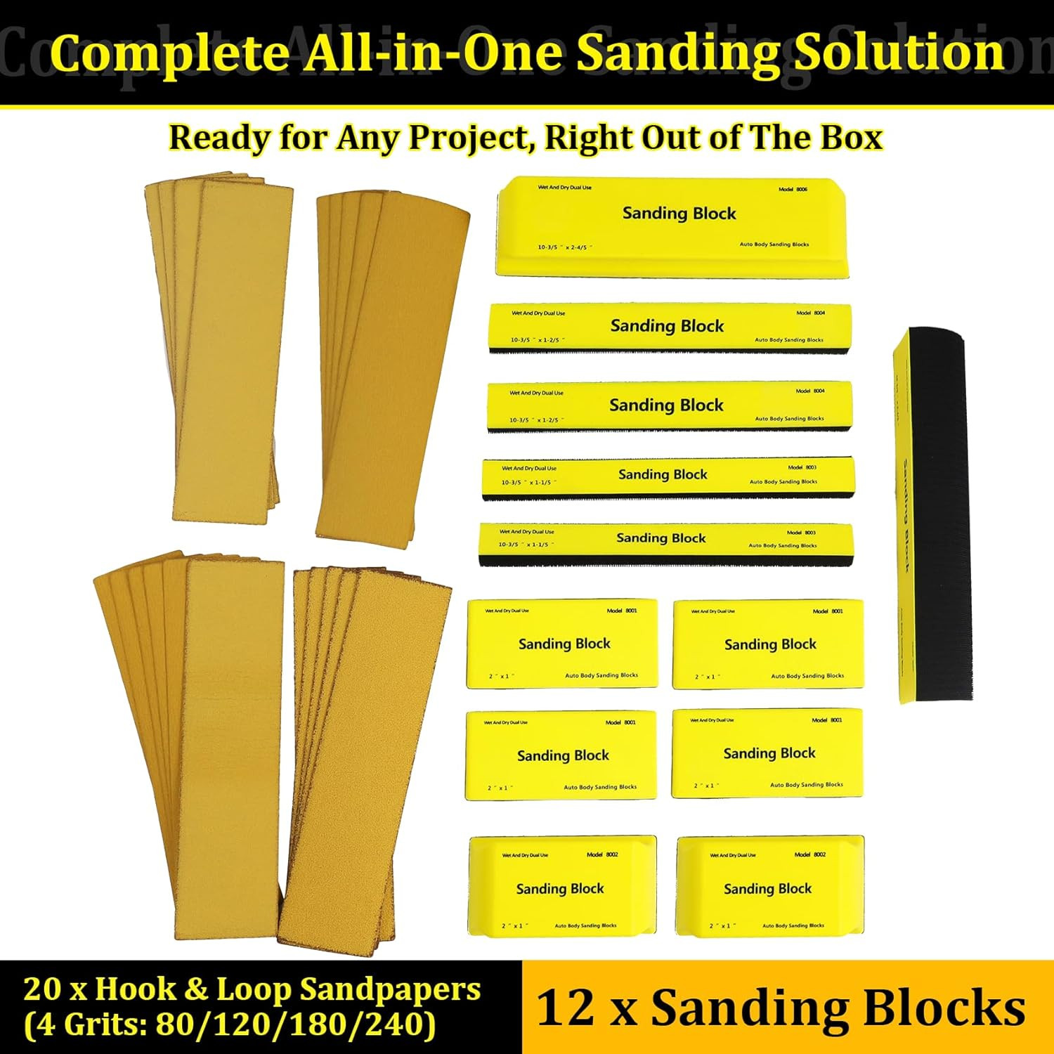 Upgrade 12 Pieces of Sanding Block Kit, Hook and Ring Design, Including 20 Piece