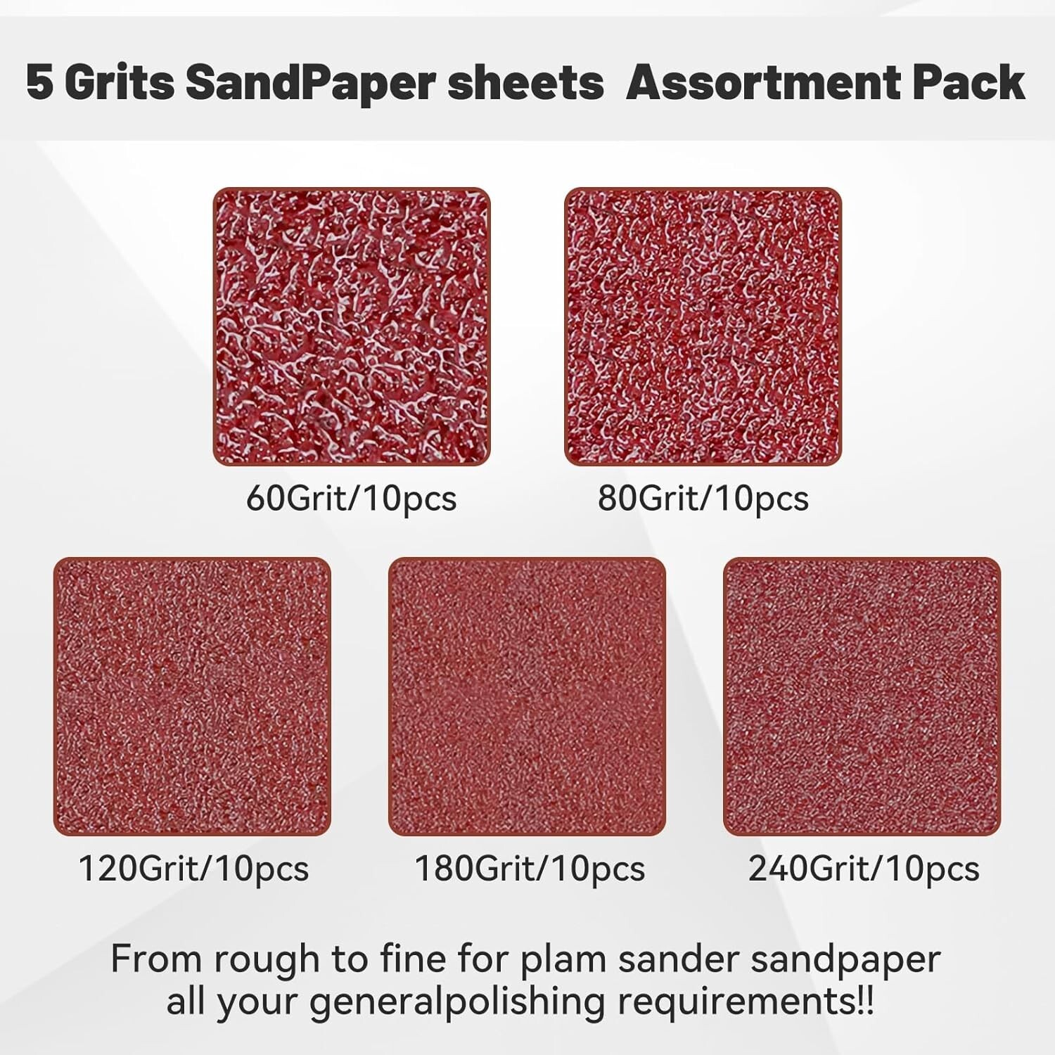 Assorted Grit 1/4 Sheet Sandpaper – 50 Pack, 4.5×5.5 Inches