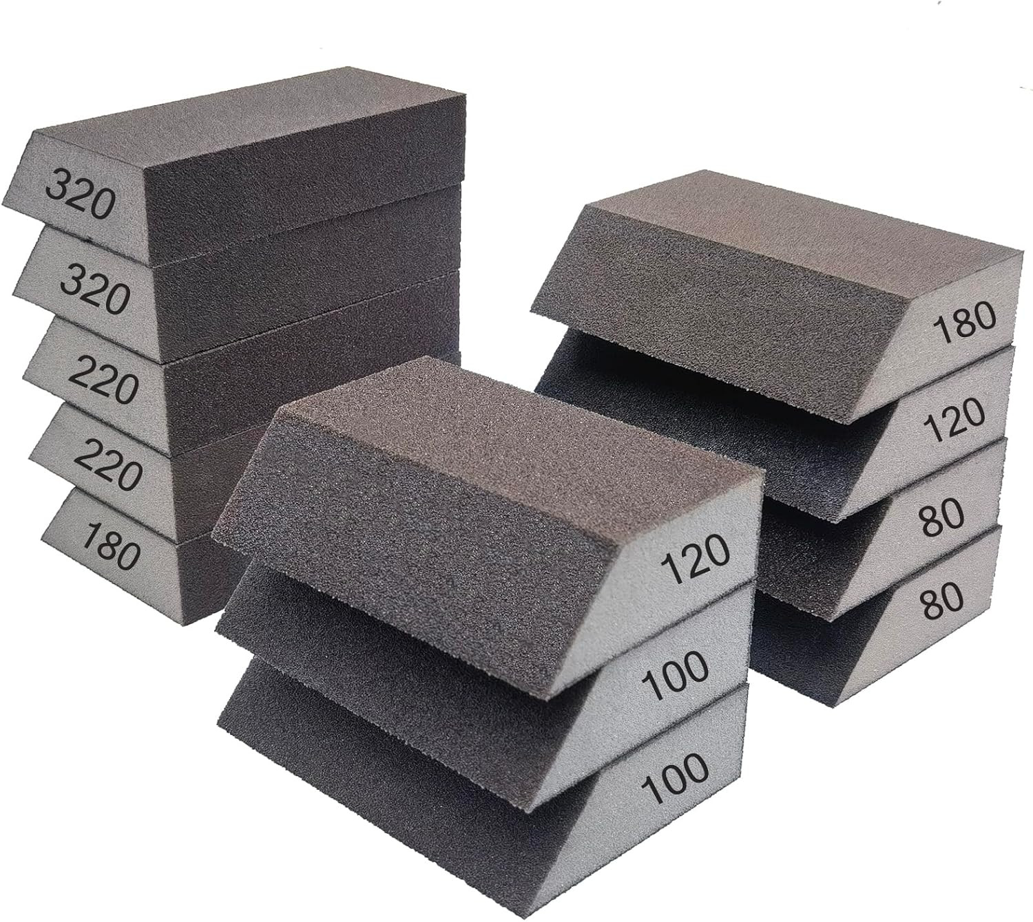 12 Pack Single Sanding Sponge Set – 80/100/120/180/220/320 Grit Sanding Blocks A