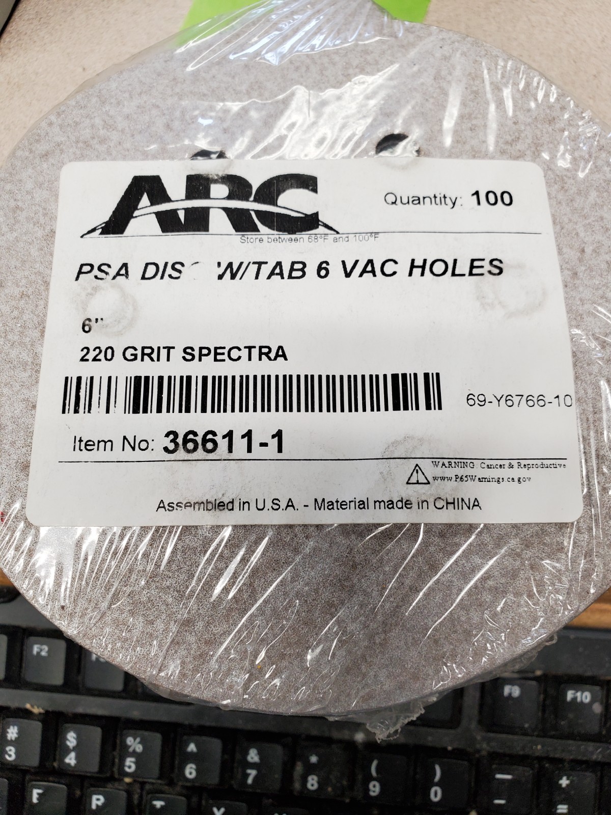 ARC ABRASIVES PSA Disc: 6″ Dia, Aluminum Oxide, 220 Grit, B Wt Paper, 220 100pc