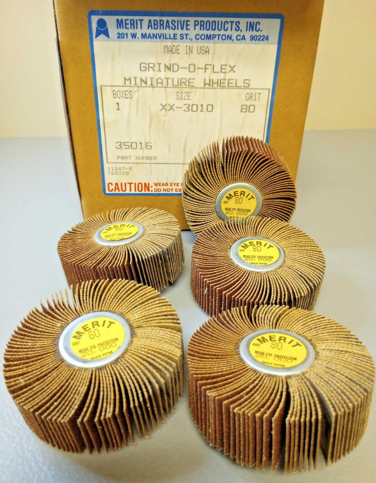 (5 Pack) MERIT Miniature Flap Grinding Wheel 80 GRIT GRIND-O-FLEX THREAD 35016