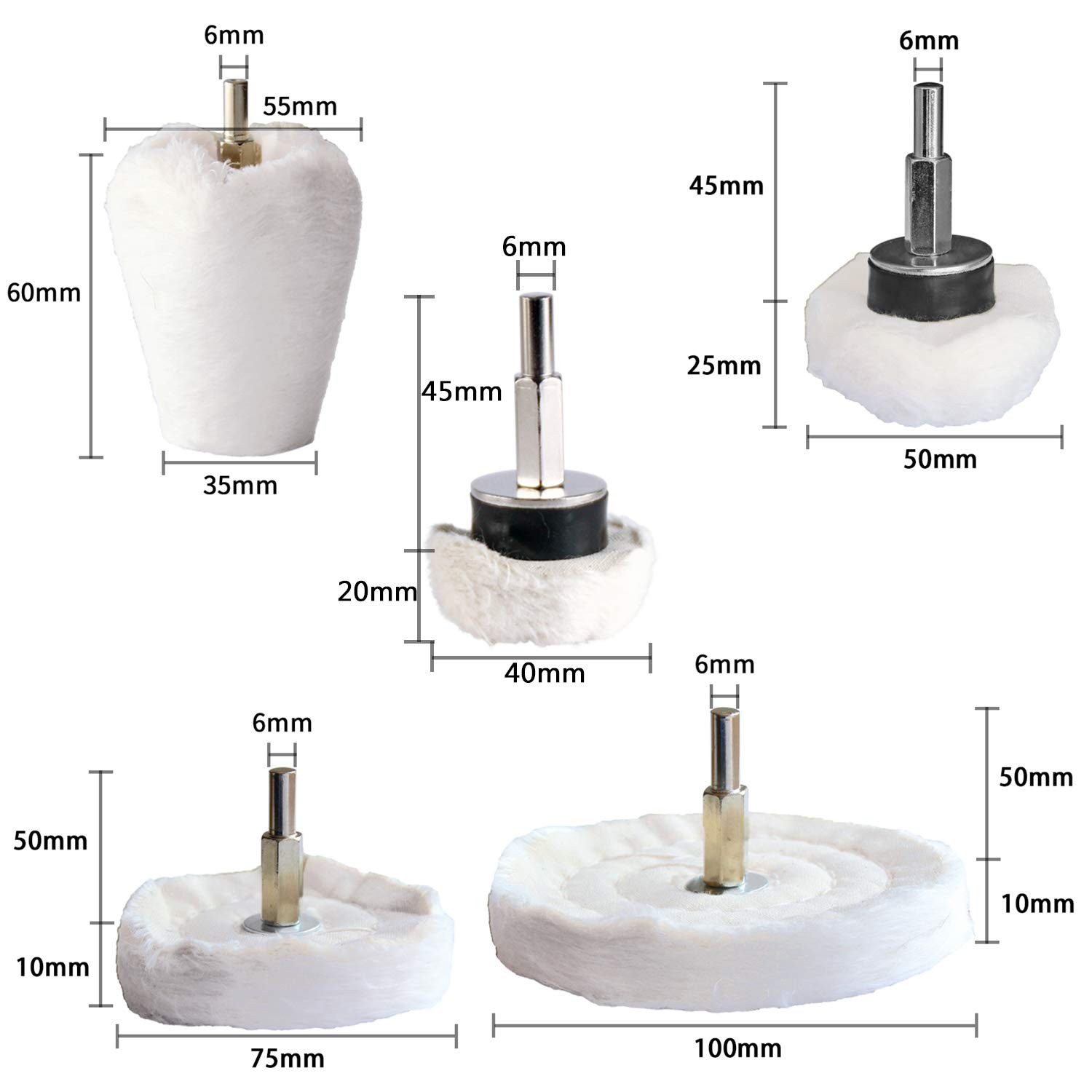 Polishing Pad Buffing Wheel Kit 12 Pack for Metal Wood Plastic Ceramic Glass